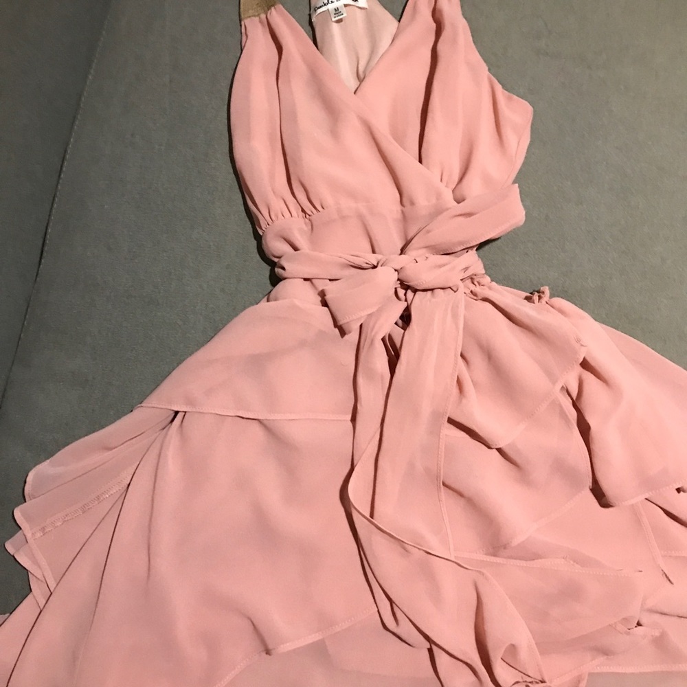 Pink dust Ruffle wrap dress.